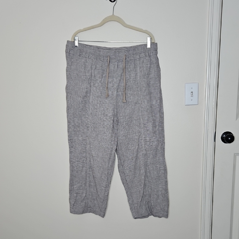 Poetry Linen Wide Lag Drawstring Black White Striped Pants Size 16